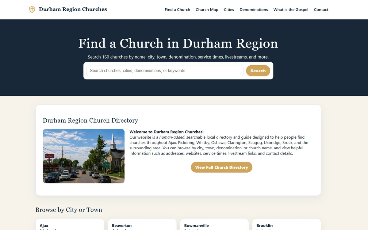 Preview of the Durham Region Churches website